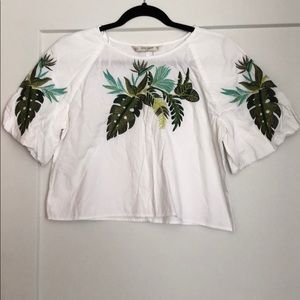 Zara Palm Embroidered Cropped Top Size Small